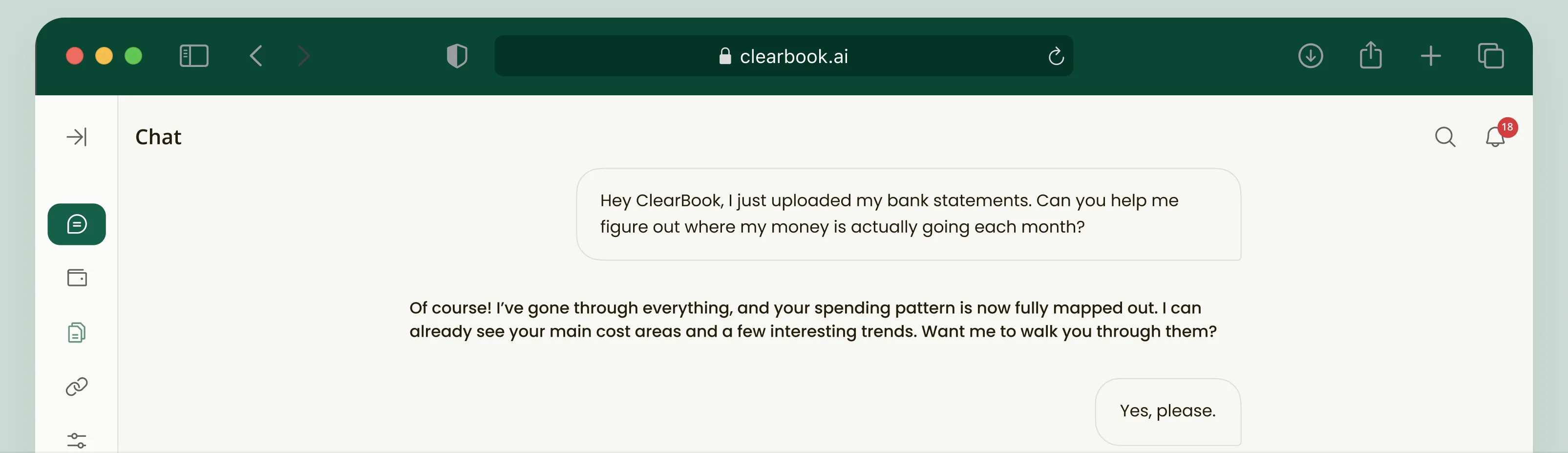 ClearBook chat assistant categorizing bank statement transactions